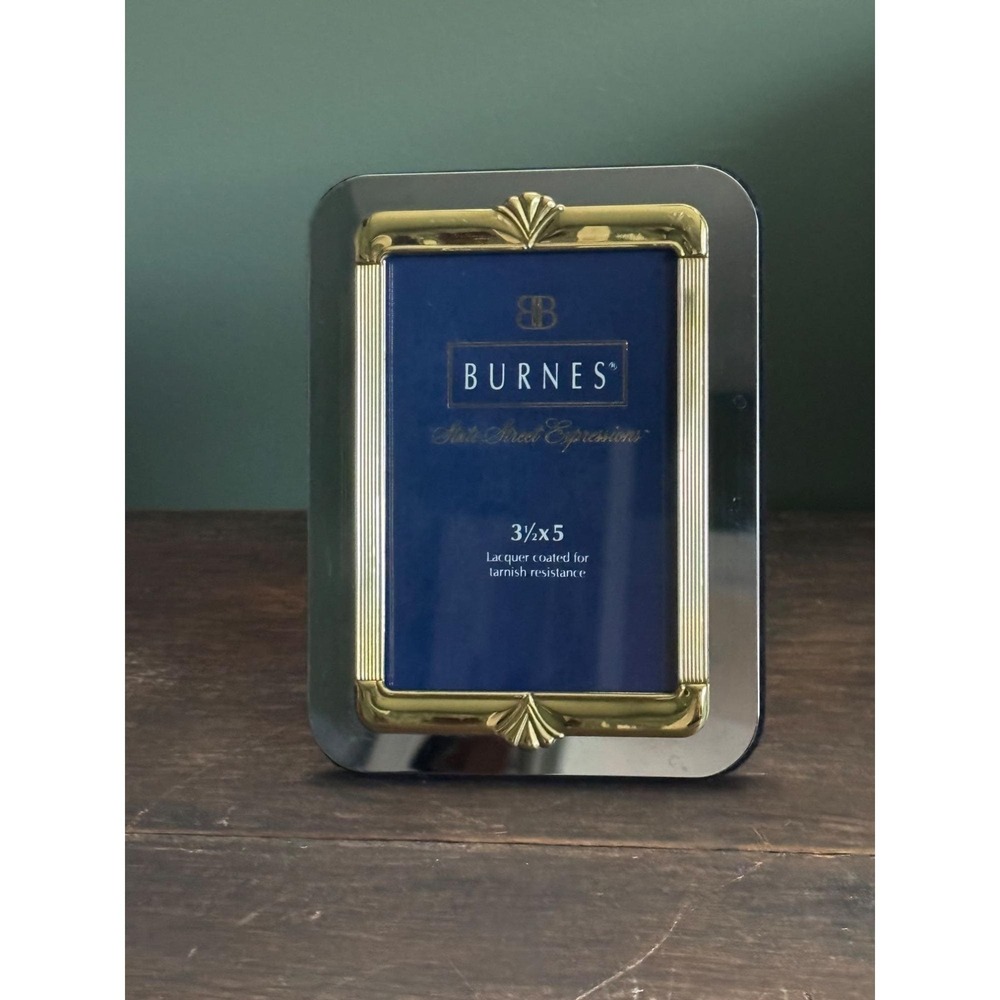 Burnes of Boston 3.5" x 5" Lacquer Brass Silver Photo Frame
